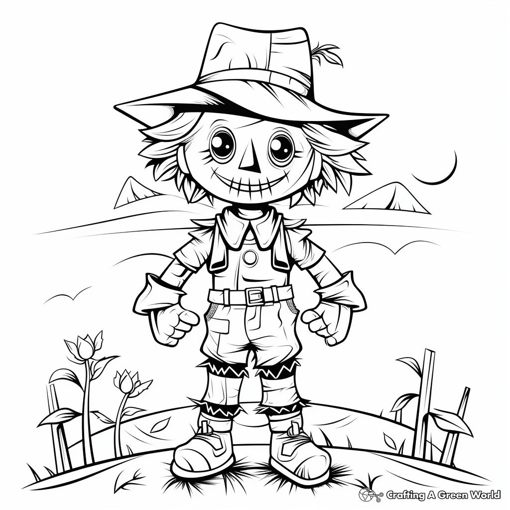 Colorful October Scarecrow Coloring Pages 1