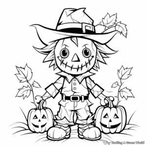 Colorful October Scarecrow Coloring Pages 3