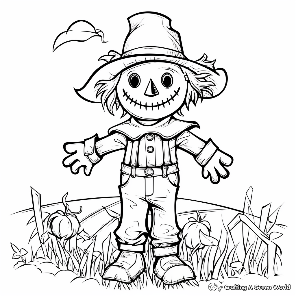 Colorful October Scarecrow Coloring Pages 4