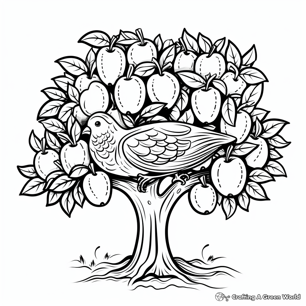 Colorful Partridge in a Pear Tree Coloring Pages 1