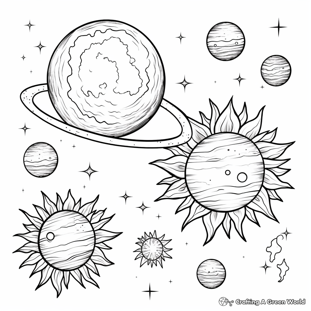 Colorful Sun and Planets Coloring Pages 3