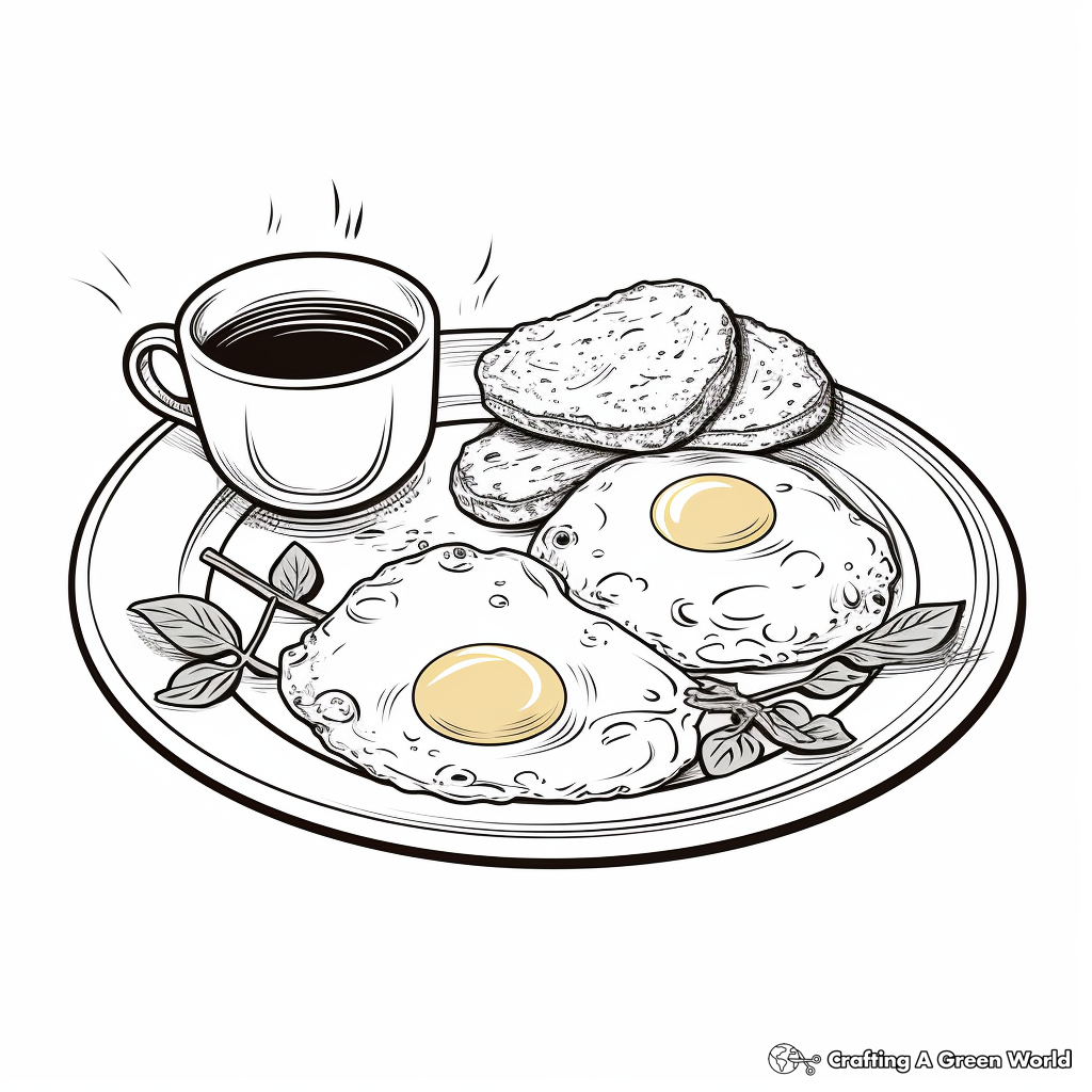 Coloring Pages of a Full English Breakfast with Fried Eggs 1