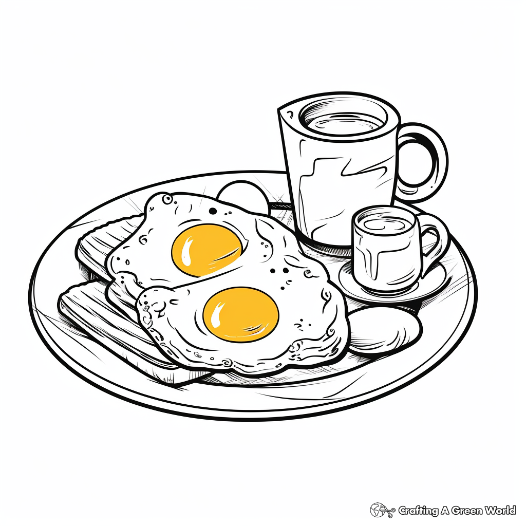 Coloring Pages of a Full English Breakfast with Fried Eggs 2