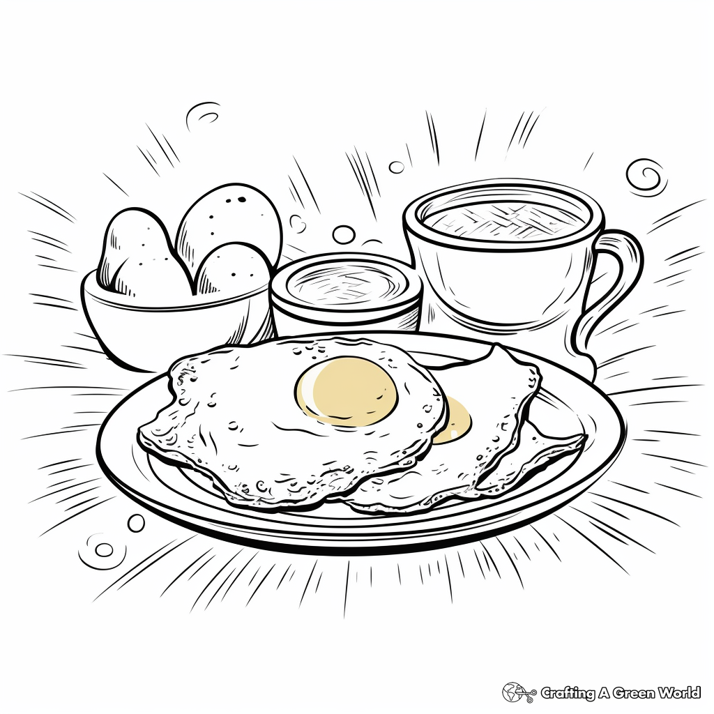 Coloring Pages of a Full English Breakfast with Fried Eggs 3