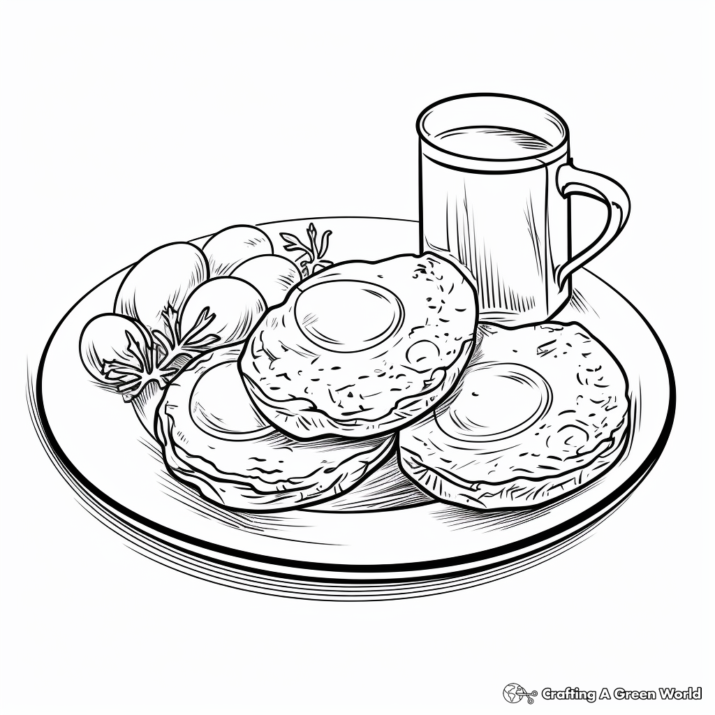Coloring Pages of a Full English Breakfast with Fried Eggs 4