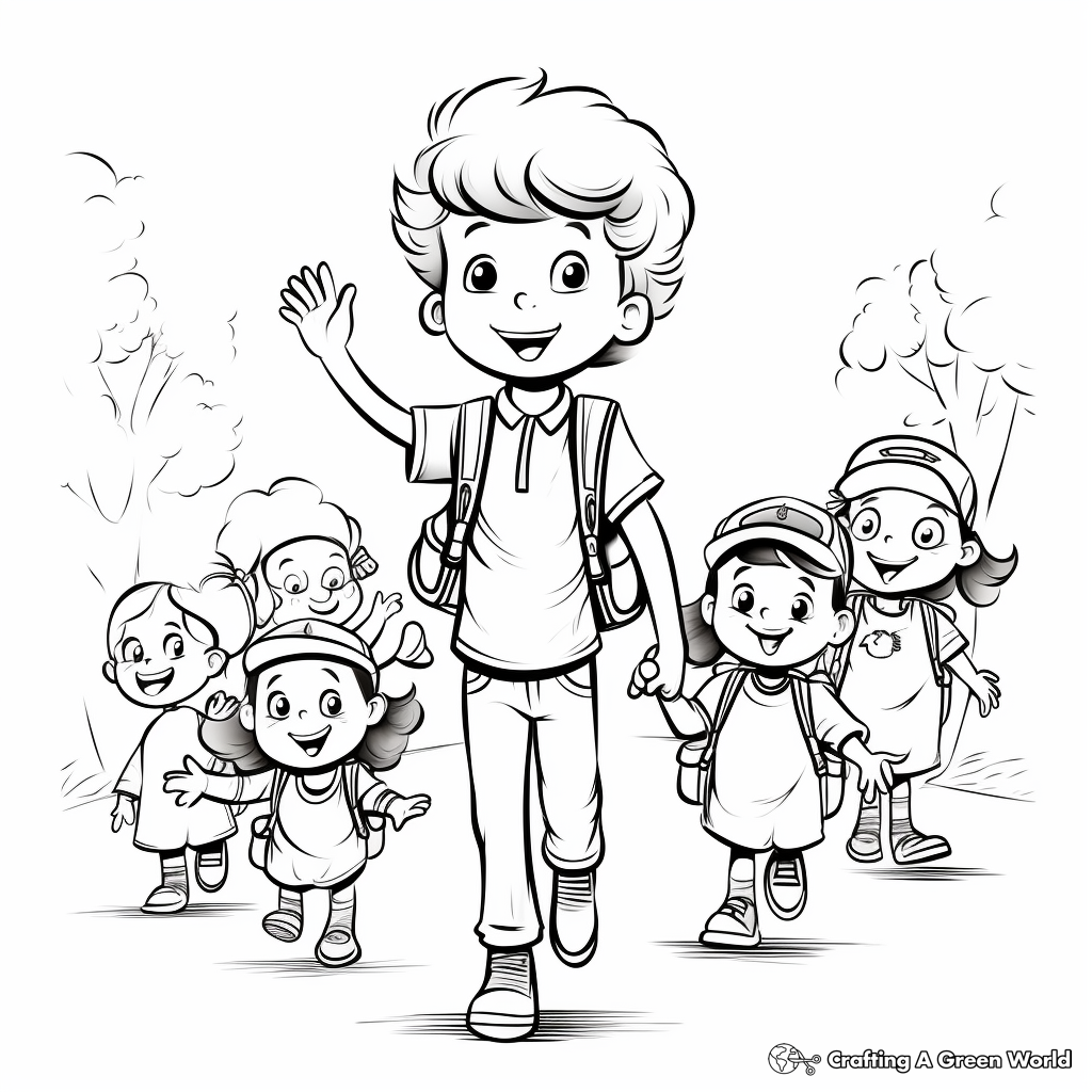 Coloring Pages of Children Meeting their Teacher on the First Day 3