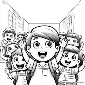 Coloring Pages of Students in Classroom on First Day 1