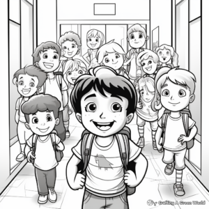 Coloring Pages of Students in Classroom on First Day 3