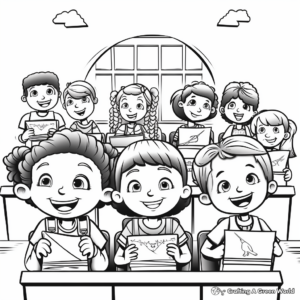 Coloring Pages of Students in Classroom on First Day 4