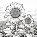 Complex Detailed Sunflower Field Coloring Pages for Adults 3