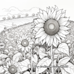 Complex Detailed Sunflower Field Coloring Pages for Adults 4