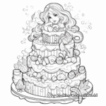 Complex Sea-themed Mermaid Cake Coloring Pages 3