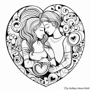 Couples Embrace: Valentine's Scene Coloring Pages 2