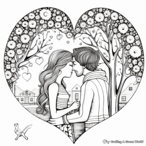 Couples Embrace: Valentine's Scene Coloring Pages 3