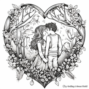 Couples Embrace: Valentine's Scene Coloring Pages 4