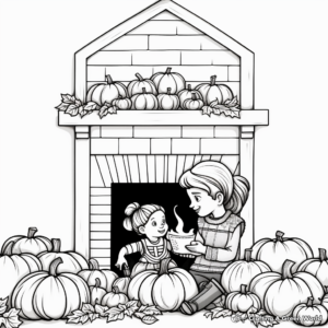 Cozy Fall Fireplace Scene Coloring Pages 1