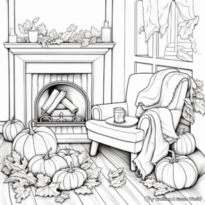 Cozy Fall Fireplace Scene Coloring Pages 3