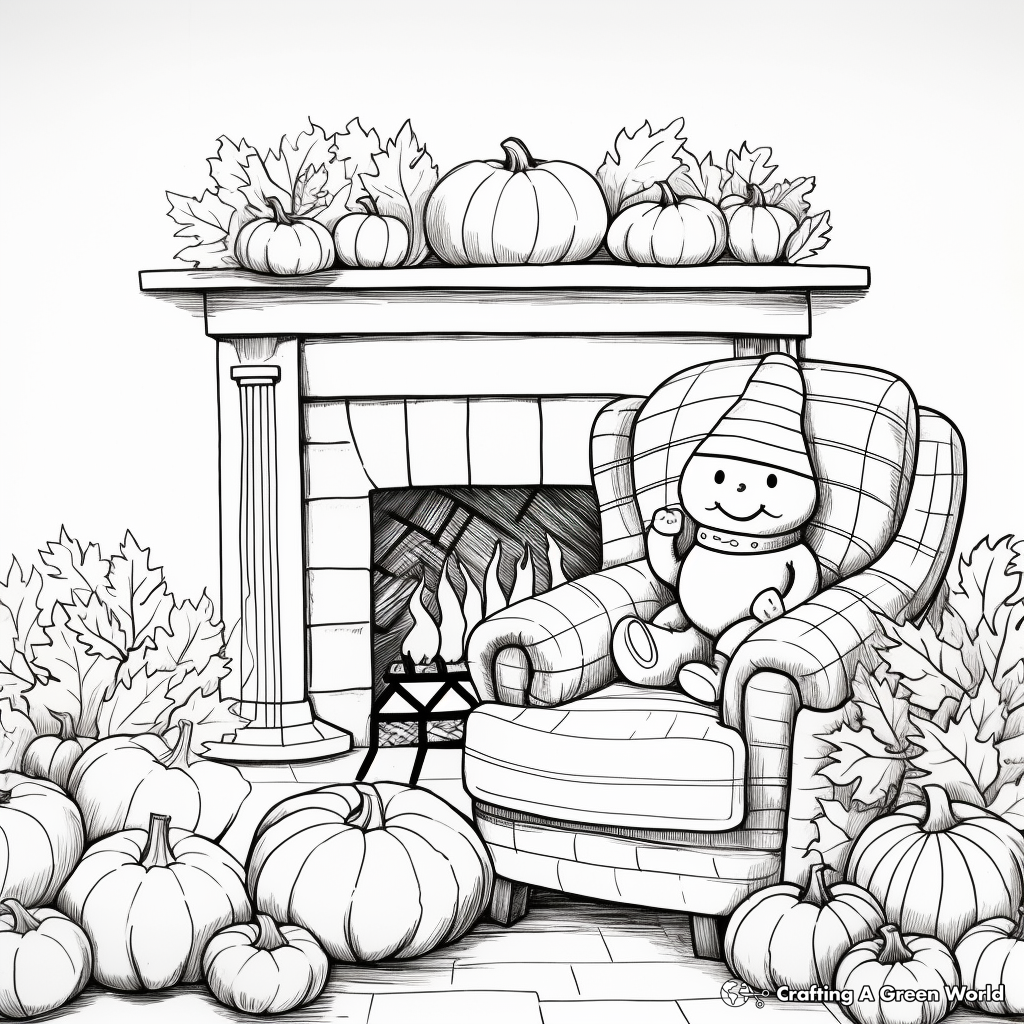 Cozy Fall Fireplace Scene Coloring Pages 4
