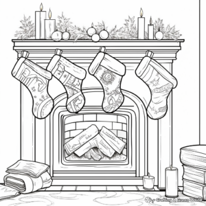 Cozy Fireplace and Stockings Coloring Pages 1