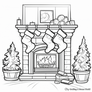 Cozy Fireplace and Stockings Coloring Pages 2
