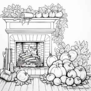 Cozy Fireplace Thanksgiving Coloring Pages 1