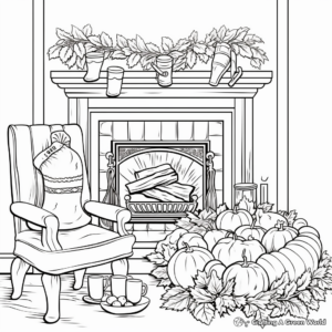 Cozy Fireplace Thanksgiving Coloring Pages 3