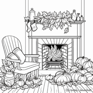 Cozy Fireplace Thanksgiving Coloring Pages 4