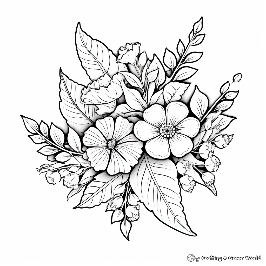 Crisp and Colorful Autumn Leaves and Flowers Coloring Pages 2