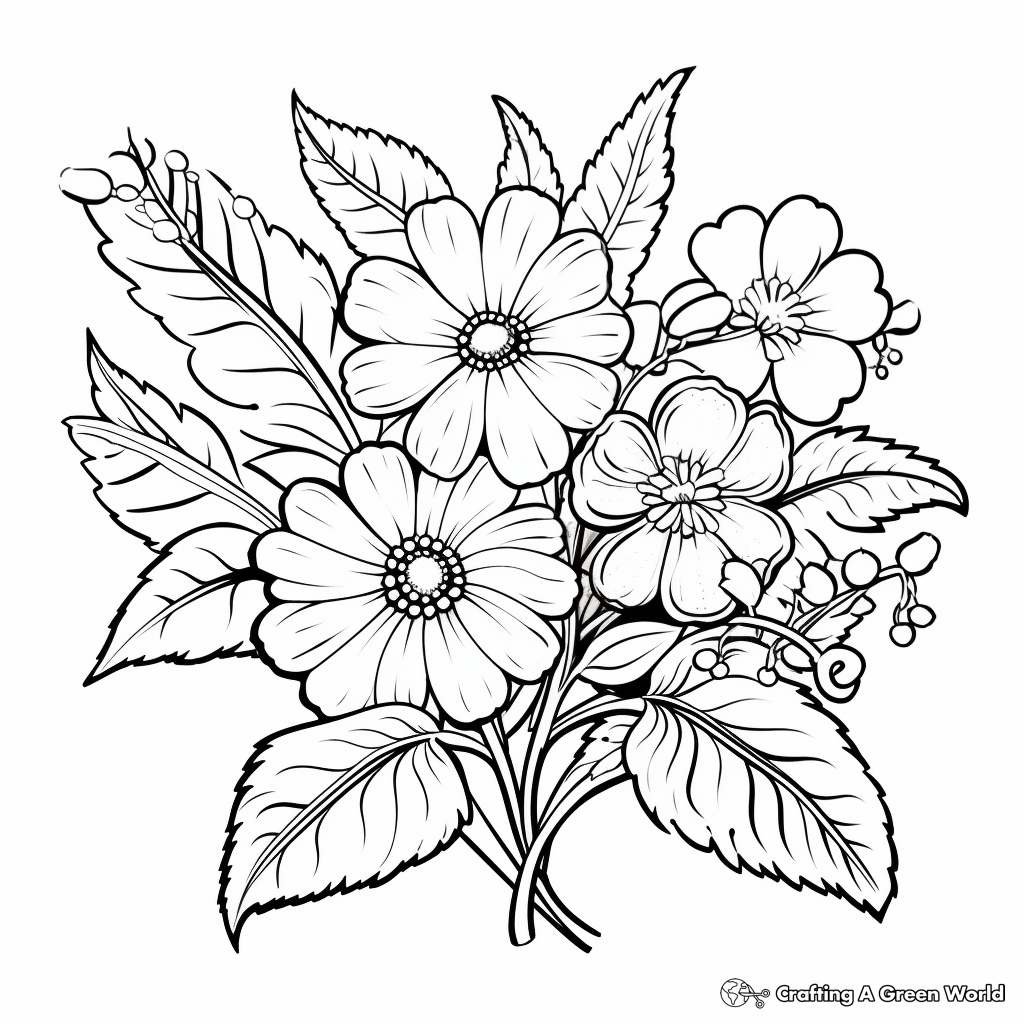Crisp and Colorful Autumn Leaves and Flowers Coloring Pages 3