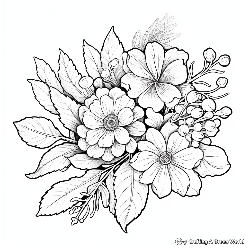 Crisp and Colorful Autumn Leaves and Flowers Coloring Pages 4