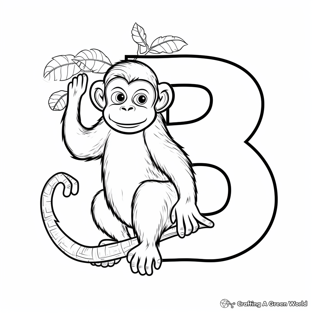 Cute 'B is for Banana' with Monkey Coloring Pages 2