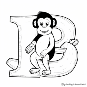 Cute 'B is for Banana' with Monkey Coloring Pages 3