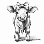 Cute Baby Cow with Bow Coloring Pages 1