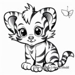 Cute Baby Tiger with Butterfly Coloring Pages 3
