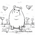 Cute Capybara and Birds Coloring Pages 2