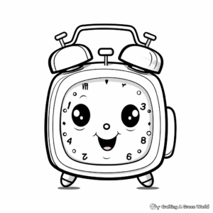 Cute Cartoon Alarm Clock Coloring Pages 2