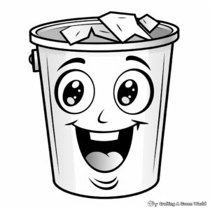 Cute Cartoon Trash Can Coloring Pages 2