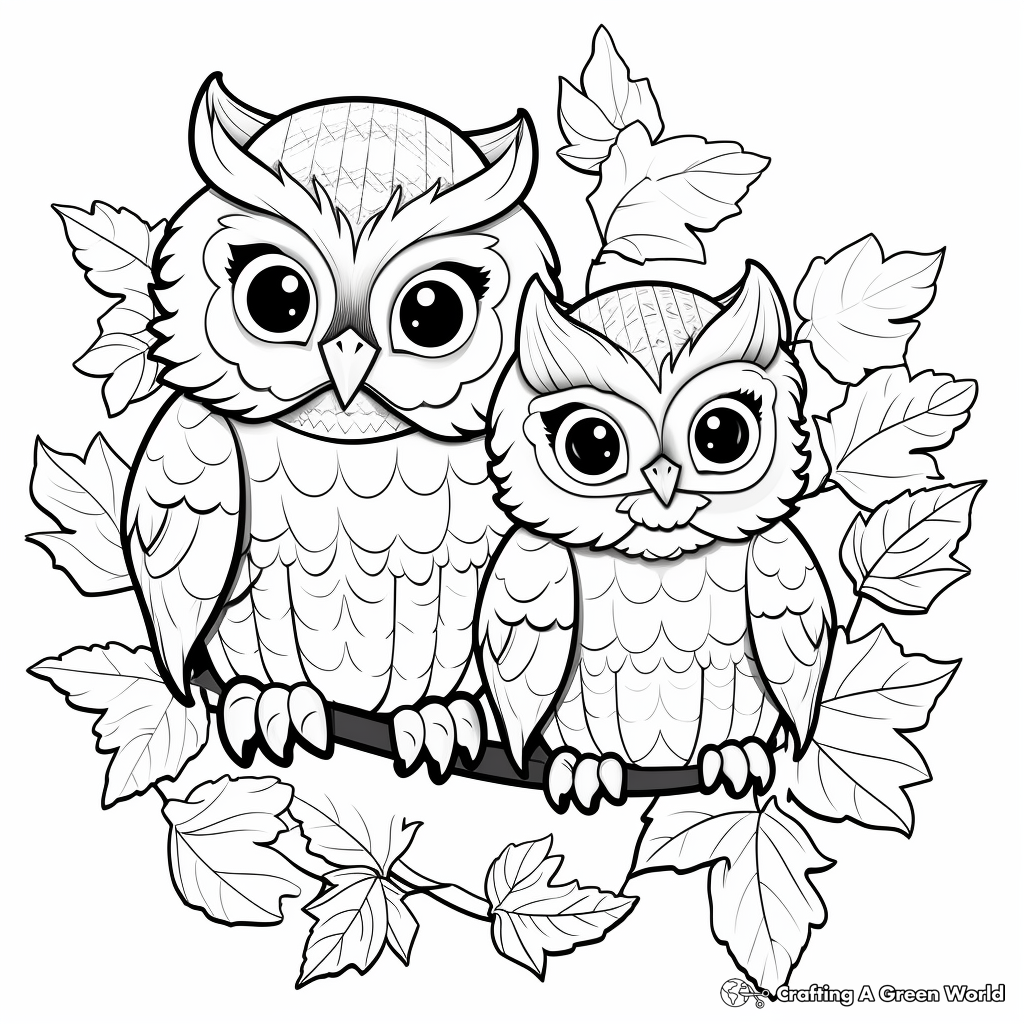 Cute Fall Owlets Coloring Pages 1