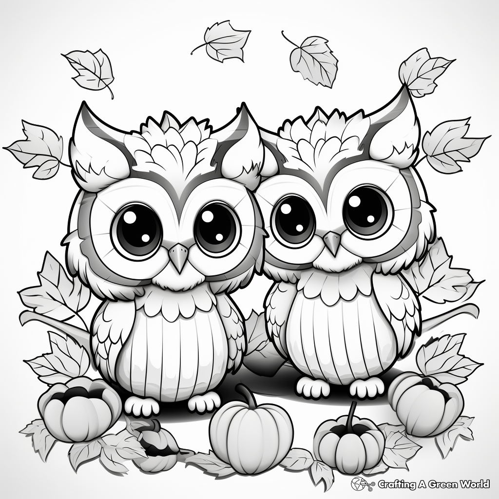Cute Fall Owlets Coloring Pages 3