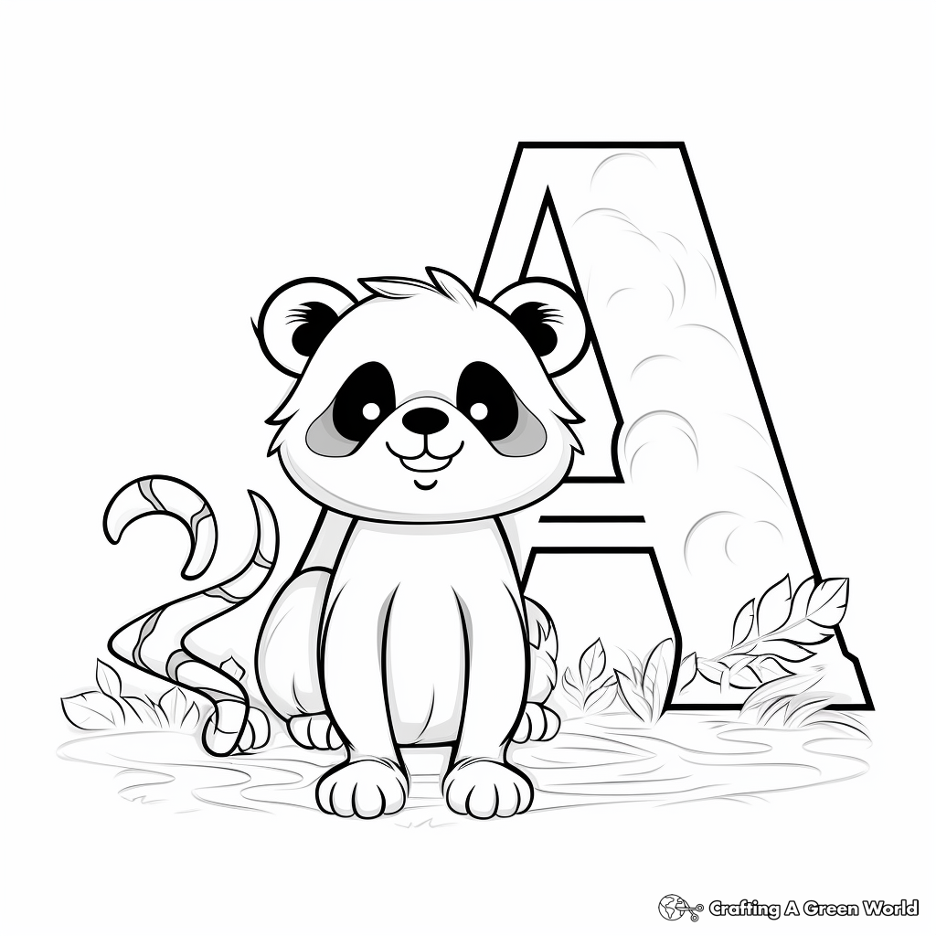 Cute Lowercase A with Animals Coloring Pages 3