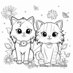 Cute Persian Cats and Daisy Flower Coloring Pages 1