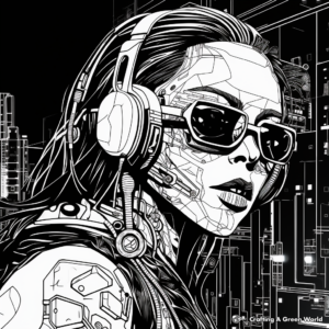 Cyberpunk Neon Digital Art Coloring Pages 1