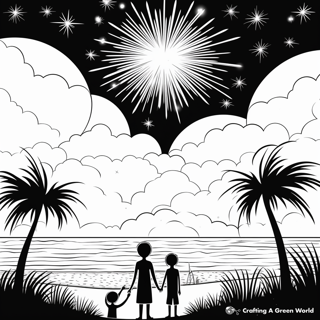 Dazzling Fireworks on Summer Night Coloring Pages 4