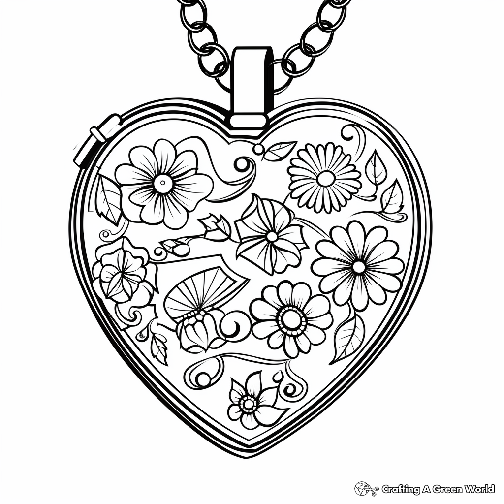 Decorative Heart-Shaped Locket Coloring Pages 1