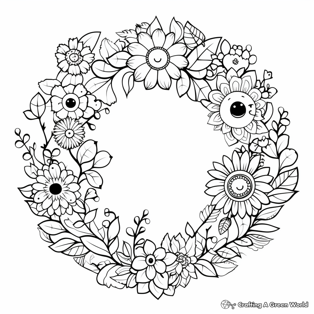 Decorative Spring Wreath Coloring Pages 1