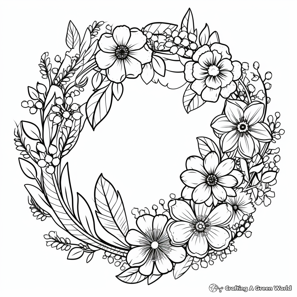 Decorative Spring Wreath Coloring Pages 2