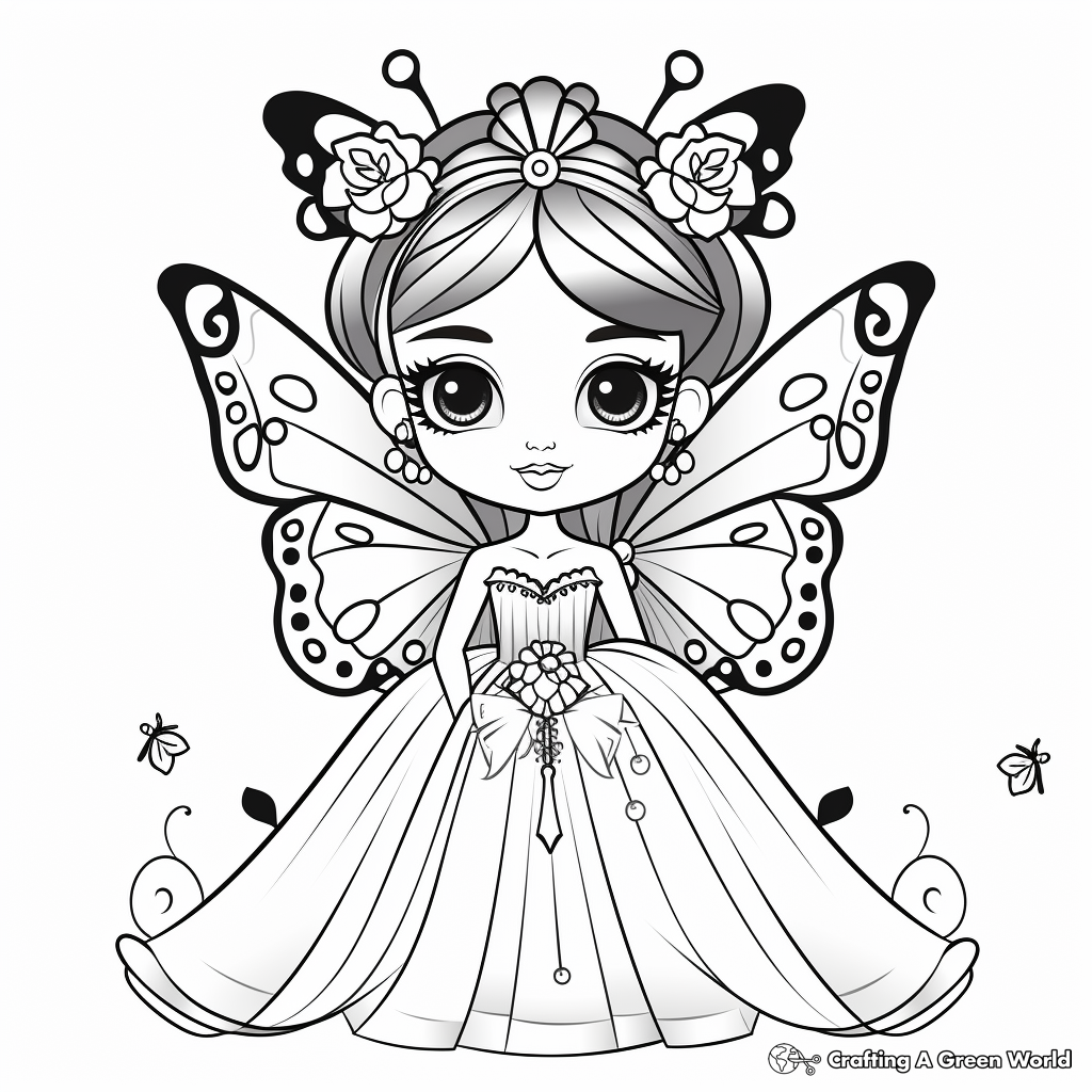 Delicate Butterfly Bride Coloring Pages 2
