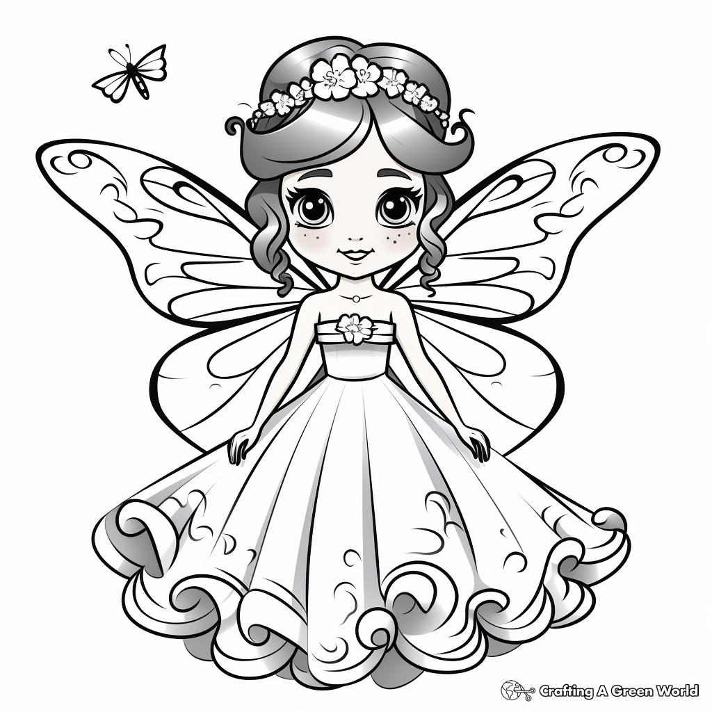 Delicate Butterfly Bride Coloring Pages 4