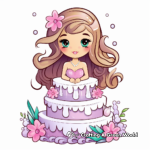 Delicate Mermaid Cake Design Coloring Pages 2