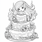Delicate Mermaid Cake Design Coloring Pages 3